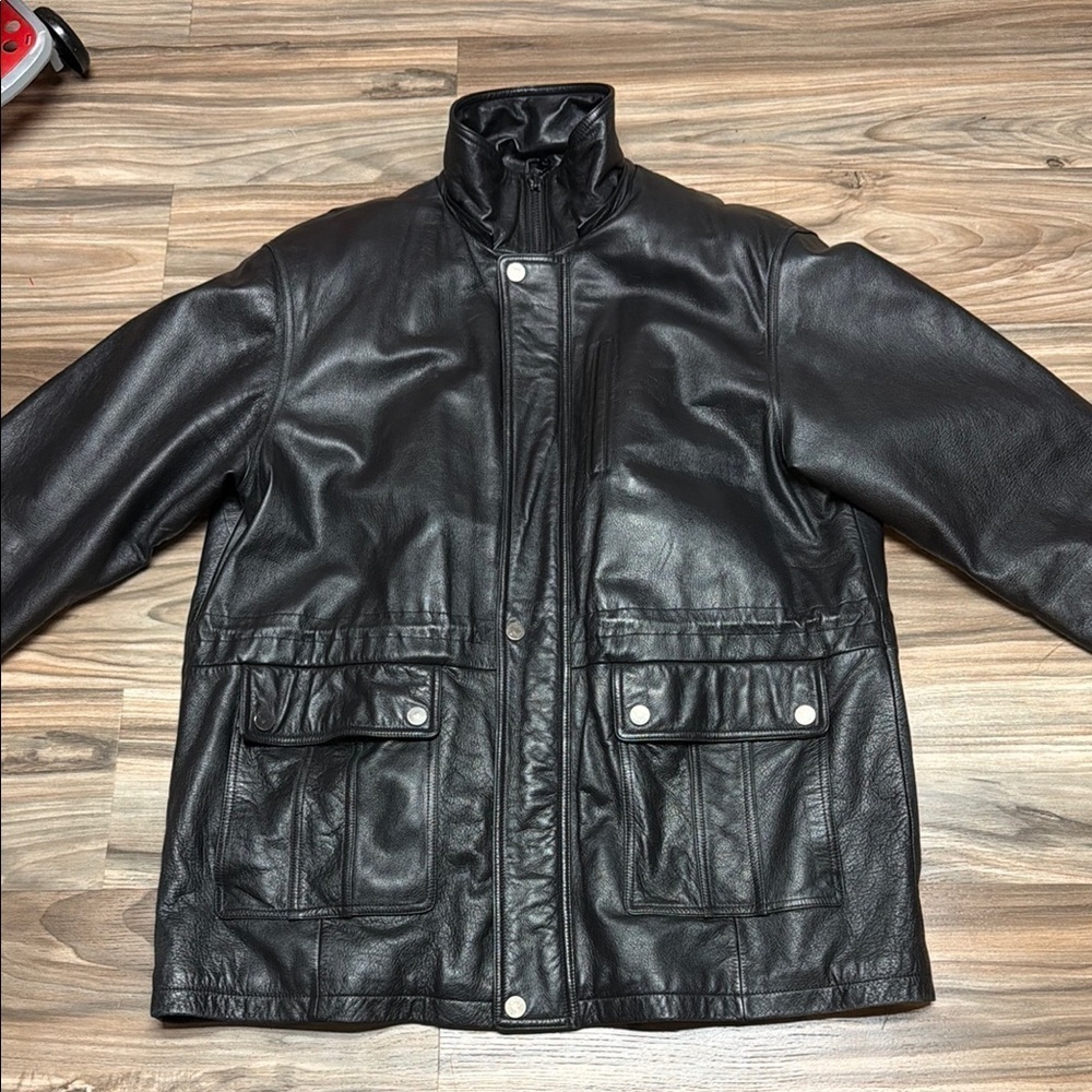 Misty Harbor Original Men's Black Leather Jacket Heavy XL Tall Removable Liner